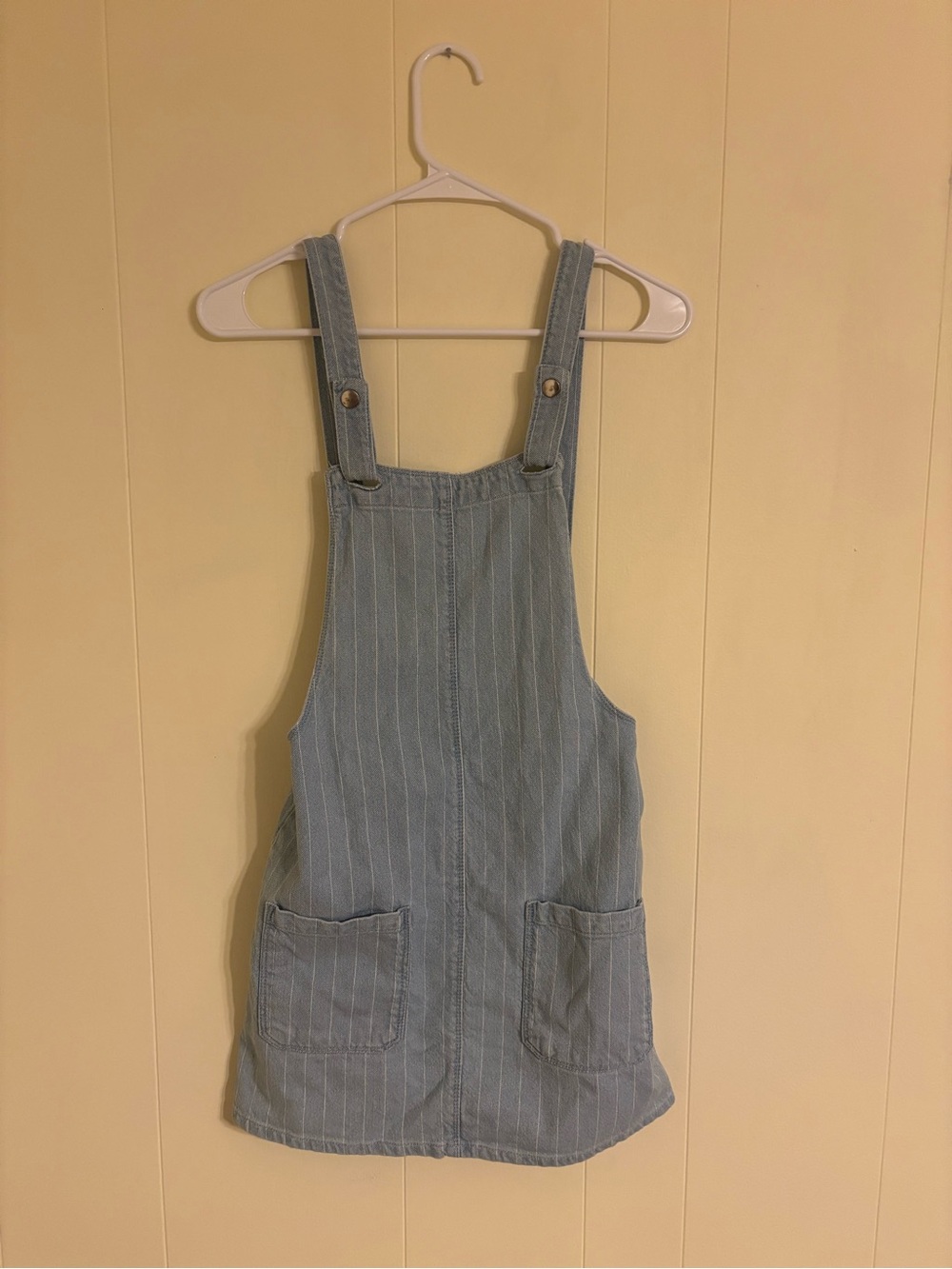 Forever 21 Striped Light Denim Pinafore Dress